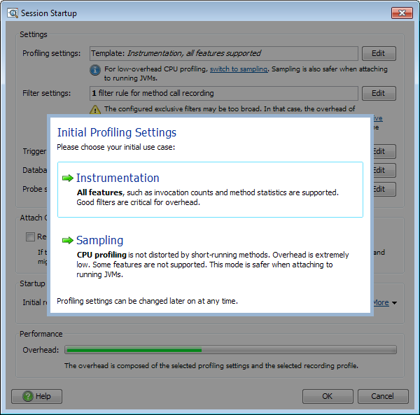 Initial profiling settings